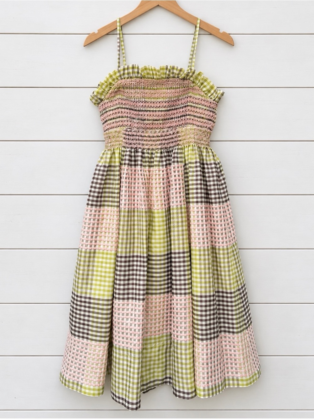 Maeve Anthropologie Smocked Gingham Patchwork Midi Dress SP